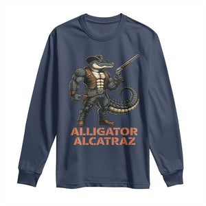 Alligator Alcatraz Gunslinger Long Sleeve Shirt Swamp Outlaw Satire Patriotic Rebel TS02 Navy Print Your Wear