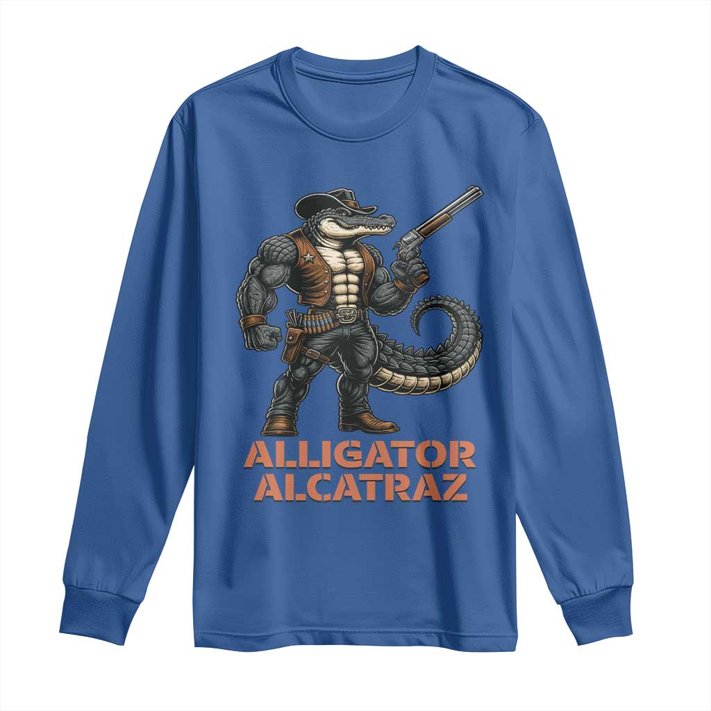 Alligator Alcatraz Gunslinger Long Sleeve Shirt Swamp Outlaw Satire Patriotic Rebel TS02 Royal Blue Print Your Wear