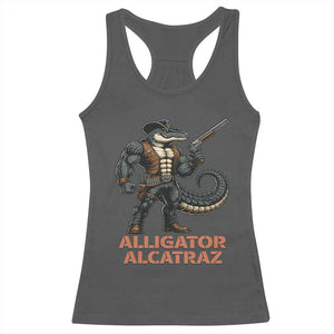 Alligator Alcatraz Gunslinger Racerback Tank Top Swamp Outlaw Satire Patriotic Rebel TS02 Dark Heather Print Your Wear