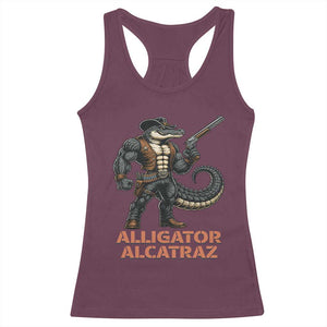 Alligator Alcatraz Gunslinger Racerback Tank Top Swamp Outlaw Satire Patriotic Rebel TS02 Maroon Print Your Wear