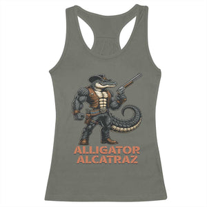 Alligator Alcatraz Gunslinger Racerback Tank Top Swamp Outlaw Satire Patriotic Rebel TS02 Military Green Print Your Wear