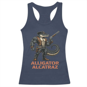 Alligator Alcatraz Gunslinger Racerback Tank Top Swamp Outlaw Satire Patriotic Rebel TS02 Navy Print Your Wear
