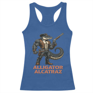 Alligator Alcatraz Gunslinger Racerback Tank Top Swamp Outlaw Satire Patriotic Rebel TS02 Royal Blue Print Your Wear