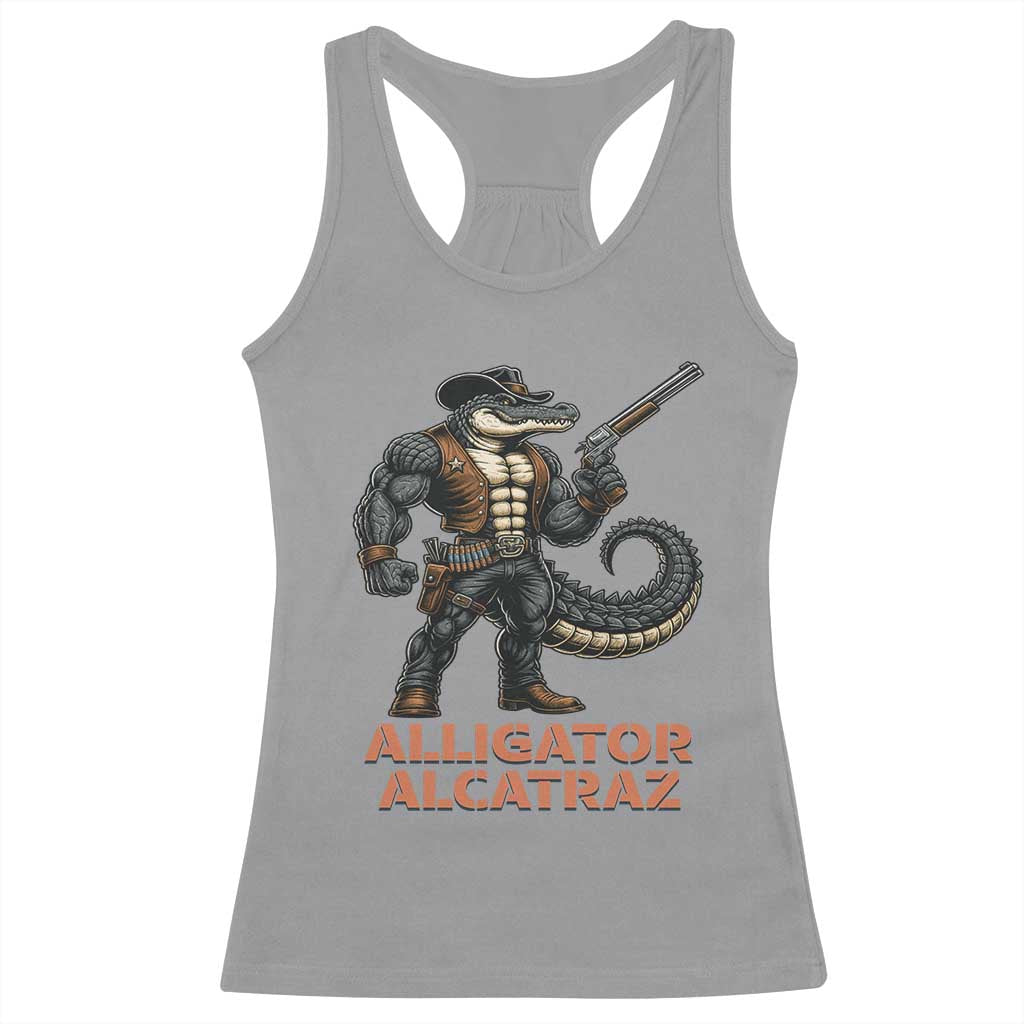 Alligator Alcatraz Gunslinger Racerback Tank Top Swamp Outlaw Satire Patriotic Rebel TS02 Sport Gray Print Your Wear