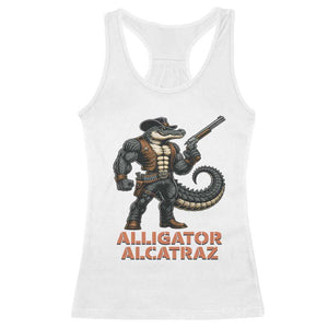 Alligator Alcatraz Gunslinger Racerback Tank Top Swamp Outlaw Satire Patriotic Rebel TS02 White Print Your Wear