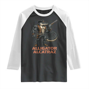 Alligator Alcatraz Gunslinger Raglan Shirt Swamp Outlaw Satire Patriotic Rebel TS02 Black White Print Your Wear