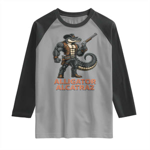 Alligator Alcatraz Gunslinger Raglan Shirt Swamp Outlaw Satire Patriotic Rebel TS02 Sport Gray Black Print Your Wear
