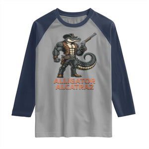 Alligator Alcatraz Gunslinger Raglan Shirt Swamp Outlaw Satire Patriotic Rebel TS02 Sport Gray Navy Print Your Wear
