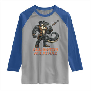 Alligator Alcatraz Gunslinger Raglan Shirt Swamp Outlaw Satire Patriotic Rebel TS02 Sport Gray Royal Print Your Wear