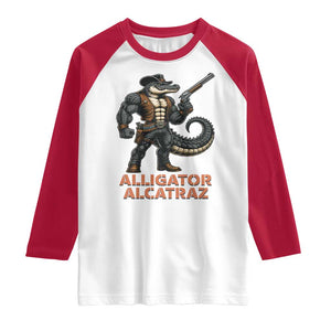 Alligator Alcatraz Gunslinger Raglan Shirt Swamp Outlaw Satire Patriotic Rebel TS02 White Red Print Your Wear