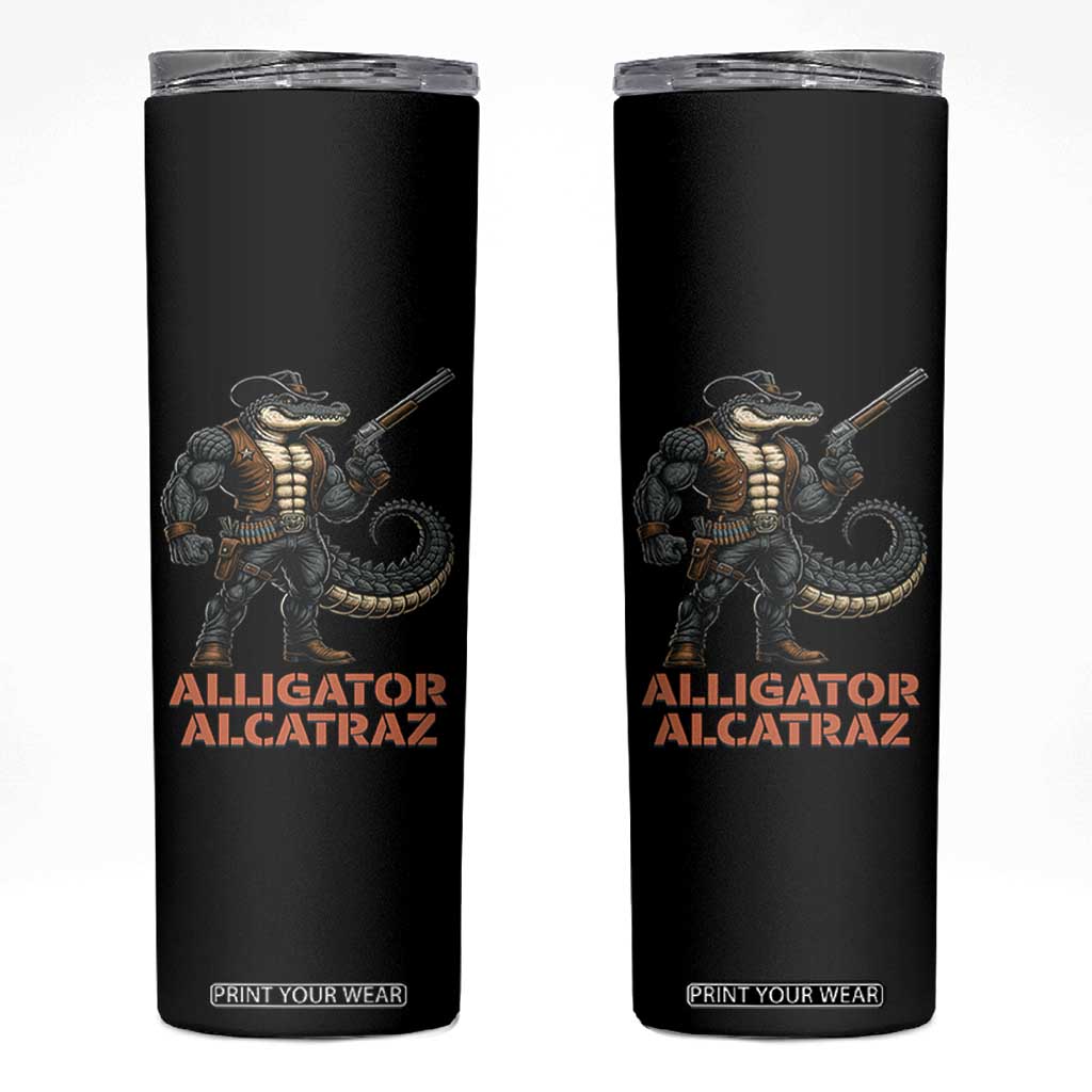 Alligator Alcatraz Gunslinger Skinny Tumbler Swamp Outlaw Satire Patriotic Rebel TS02 Black Print Your Wear