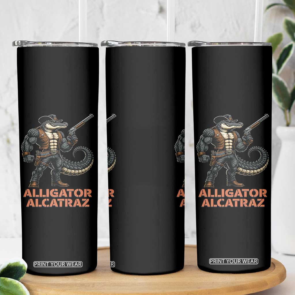 Alligator Alcatraz Gunslinger Skinny Tumbler Swamp Outlaw Satire Patriotic Rebel TS02 Print Your Wear