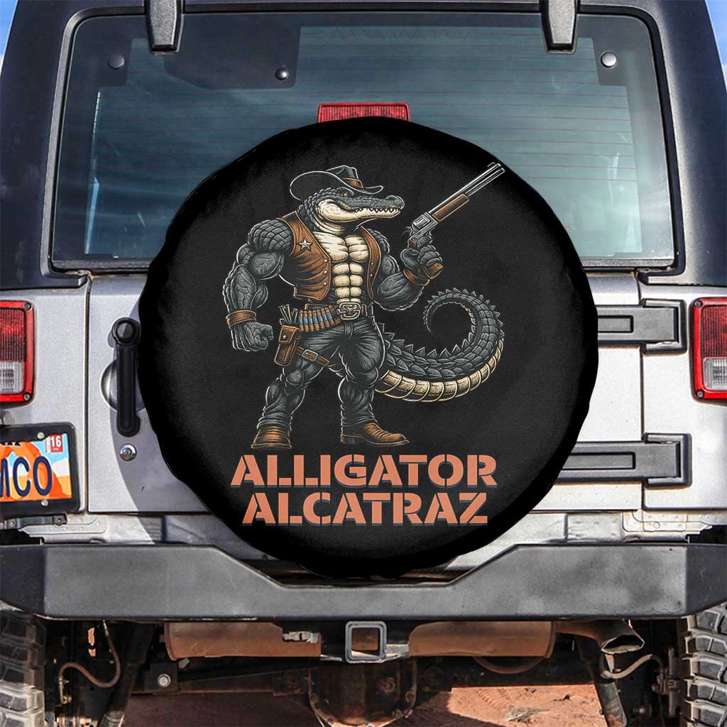 Alligator Alcatraz Gunslinger Spare Tire Cover Swamp Outlaw Satire Patriotic Rebel TS02 No hole Black Print Your Wear