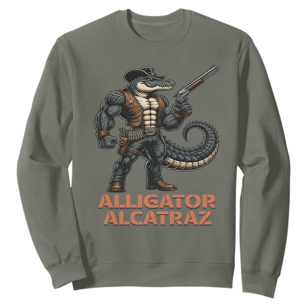 Alligator Alcatraz Gunslinger Sweatshirt Swamp Outlaw Satire Patriotic Rebel TS02 Military Green Print Your Wear