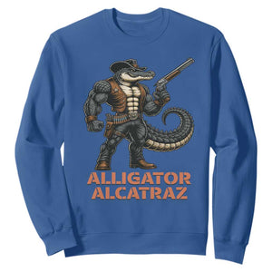 Alligator Alcatraz Gunslinger Sweatshirt Swamp Outlaw Satire Patriotic Rebel TS02 Royal Blue Print Your Wear
