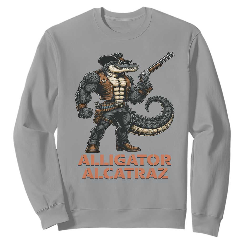 Alligator Alcatraz Gunslinger Sweatshirt Swamp Outlaw Satire Patriotic Rebel TS02 Sport Gray Print Your Wear