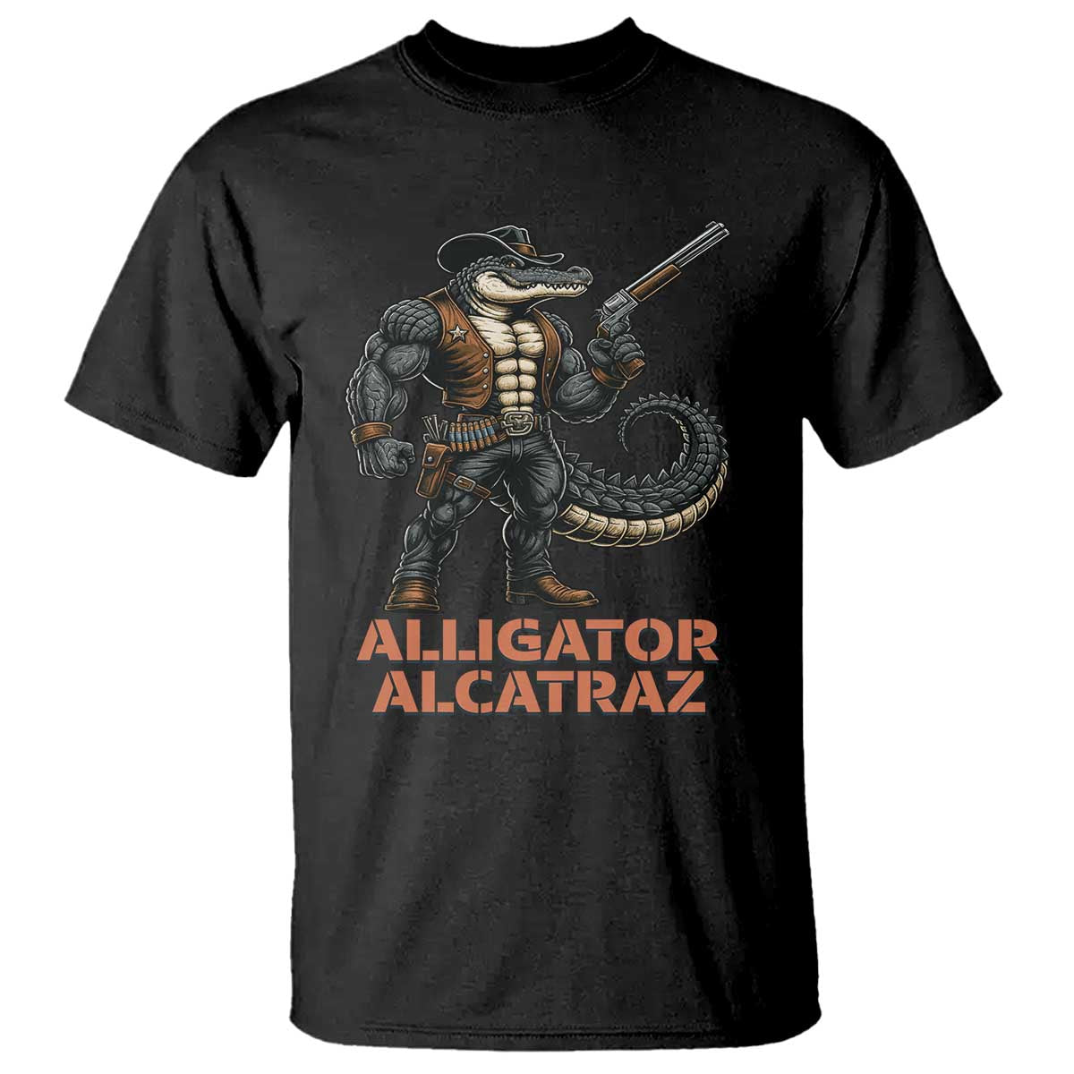 Alligator Alcatraz Gunslinger T Shirt Swamp Outlaw Satire Patriotic Rebel TS02 Black Print Your Wear