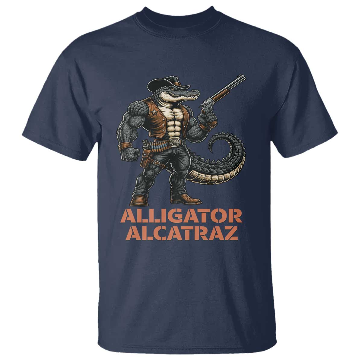 Alligator Alcatraz Gunslinger T Shirt Swamp Outlaw Satire Patriotic Rebel TS02 Navy Print Your Wear