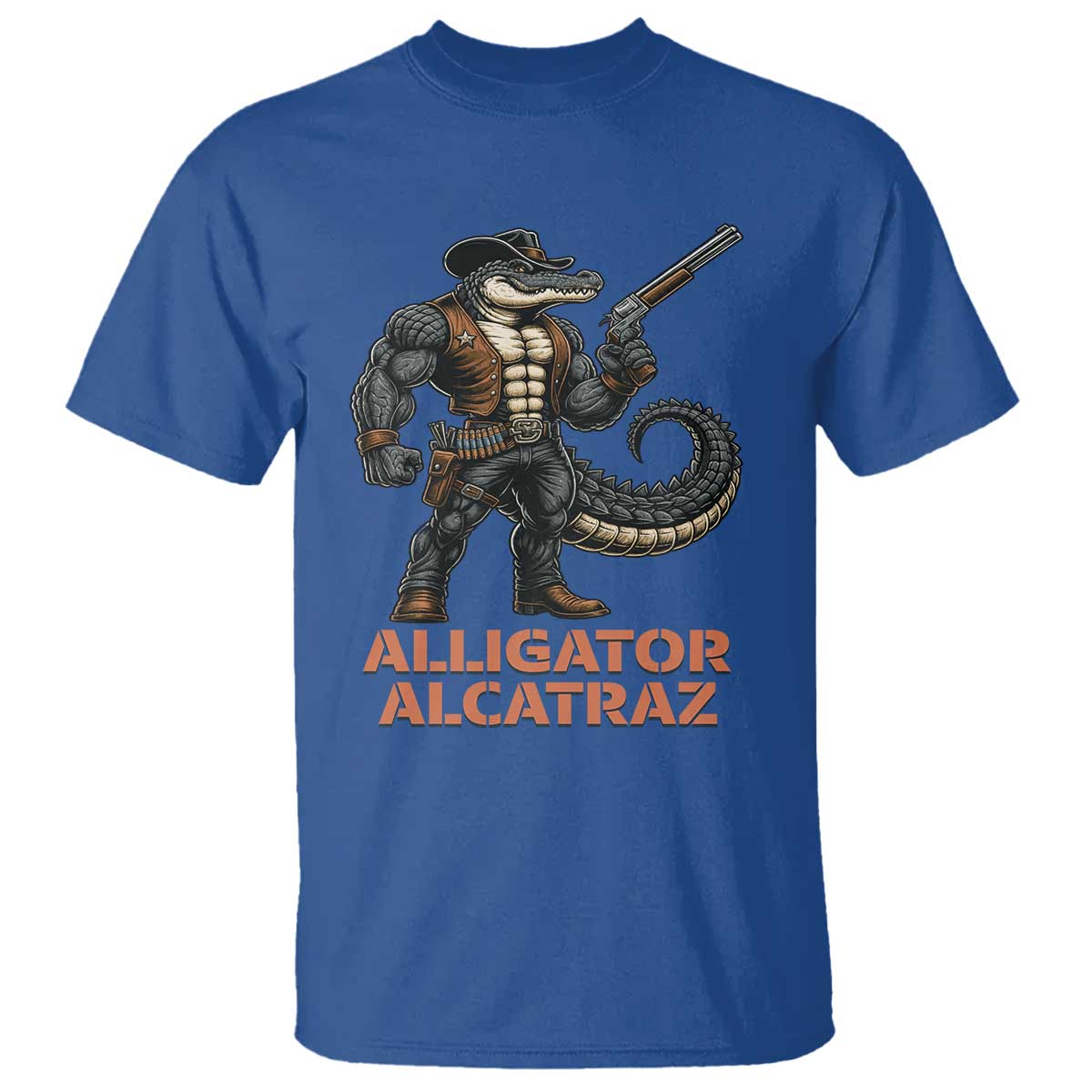 Alligator Alcatraz Gunslinger T Shirt Swamp Outlaw Satire Patriotic Rebel TS02 Royal Blue Print Your Wear