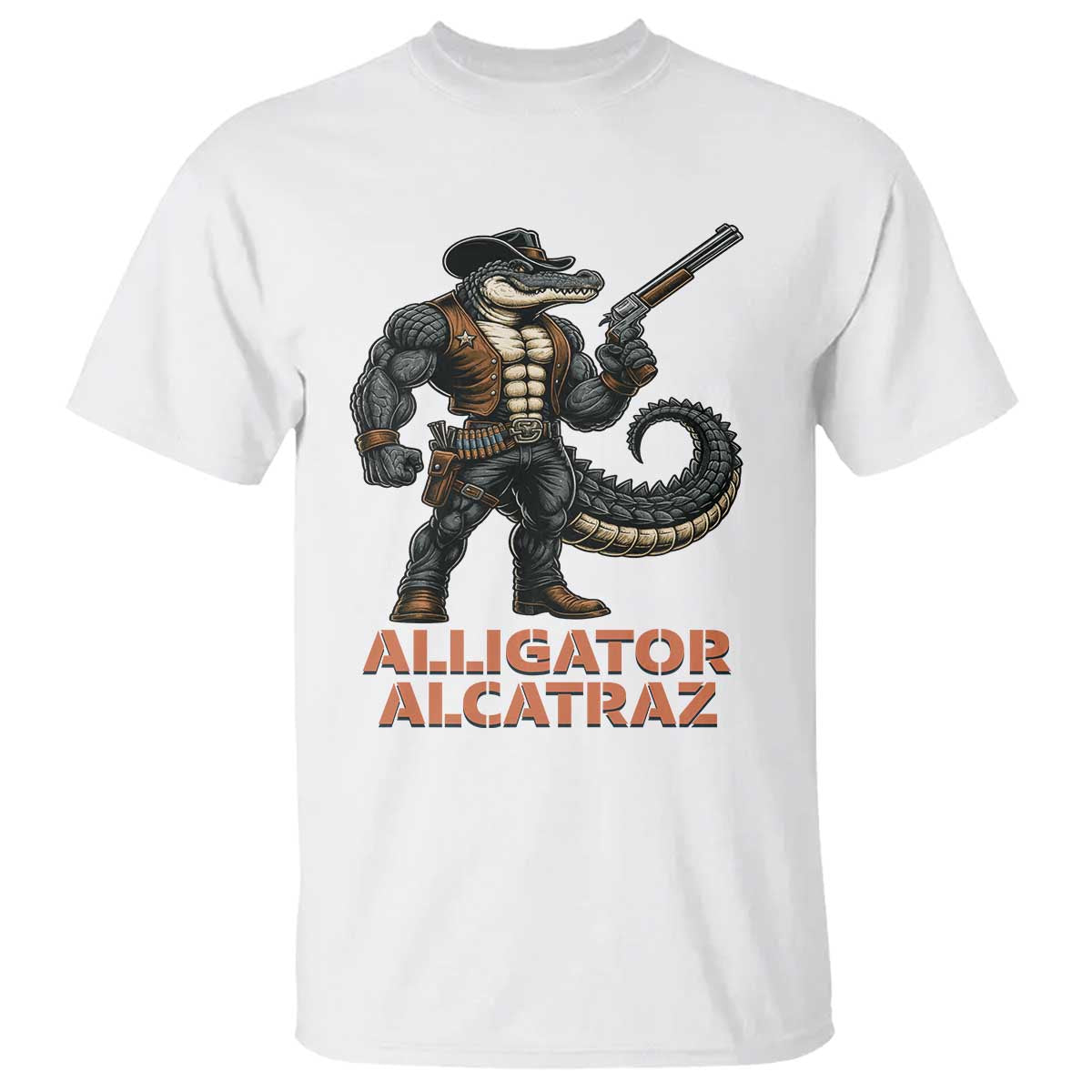 Alligator Alcatraz Gunslinger T Shirt Swamp Outlaw Satire Patriotic Rebel TS02 White Print Your Wear