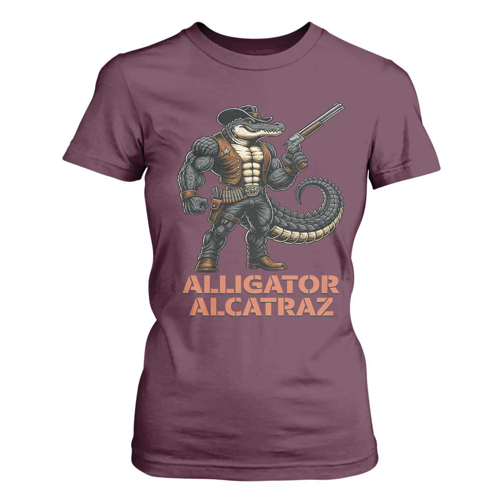 Alligator Alcatraz Gunslinger T Shirt For Women Swamp Outlaw Satire Patriotic Rebel TS02 Maroon Print Your Wear