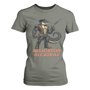 Alligator Alcatraz Gunslinger T Shirt For Women Swamp Outlaw Satire Patriotic Rebel TS02 Military Green Print Your Wear