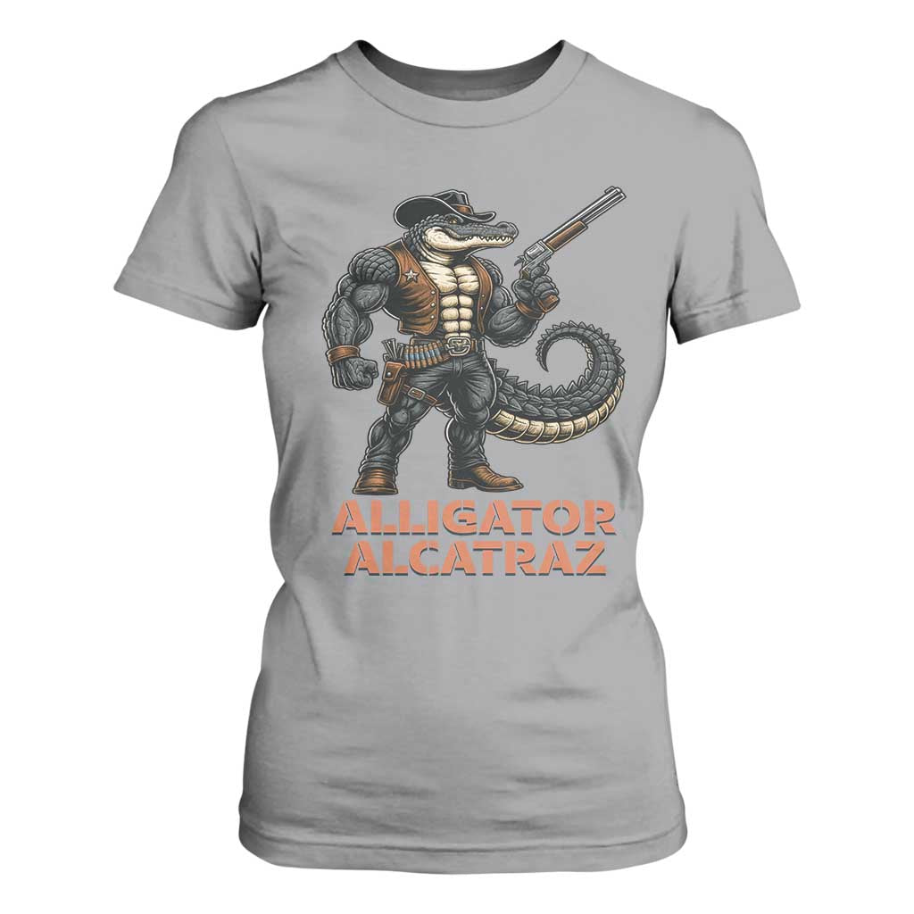 Alligator Alcatraz Gunslinger T Shirt For Women Swamp Outlaw Satire Patriotic Rebel TS02 Sport Gray Print Your Wear