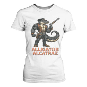 Alligator Alcatraz Gunslinger T Shirt For Women Swamp Outlaw Satire Patriotic Rebel TS02 White Print Your Wear