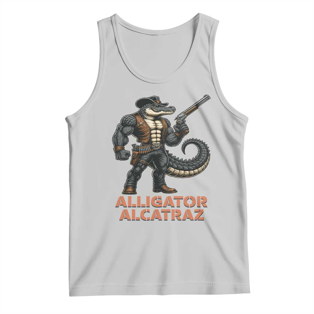 Alligator Alcatraz Gunslinger Tank Top Swamp Outlaw Satire Patriotic Rebel TS02 Ash Print Your Wear