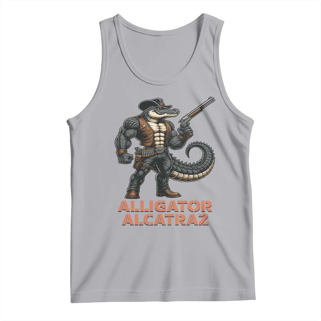 Alligator Alcatraz Gunslinger Tank Top Swamp Outlaw Satire Patriotic Rebel TS02 Athletic Heather Print Your Wear