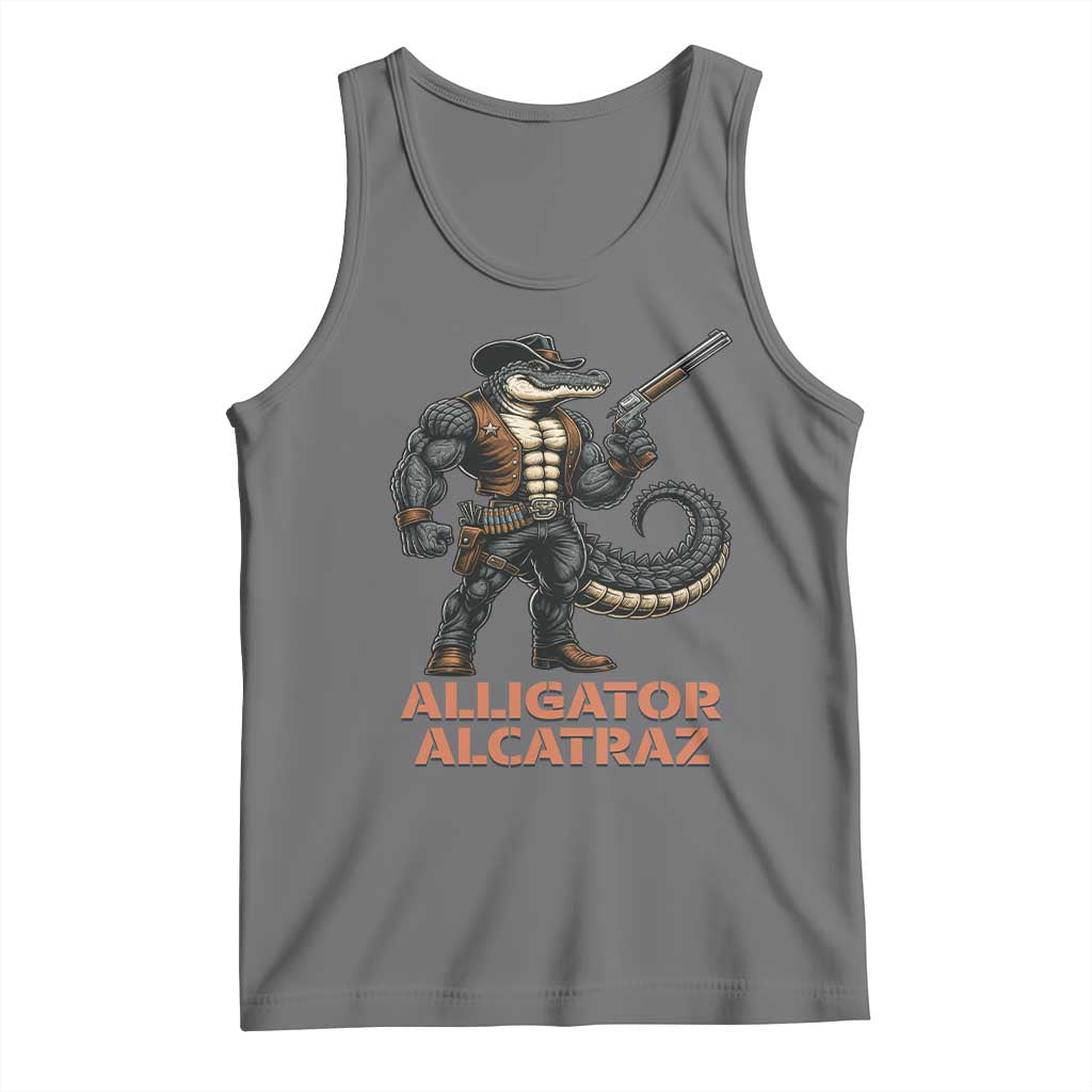 Alligator Alcatraz Gunslinger Tank Top Swamp Outlaw Satire Patriotic Rebel TS02 Black Heather Print Your Wear