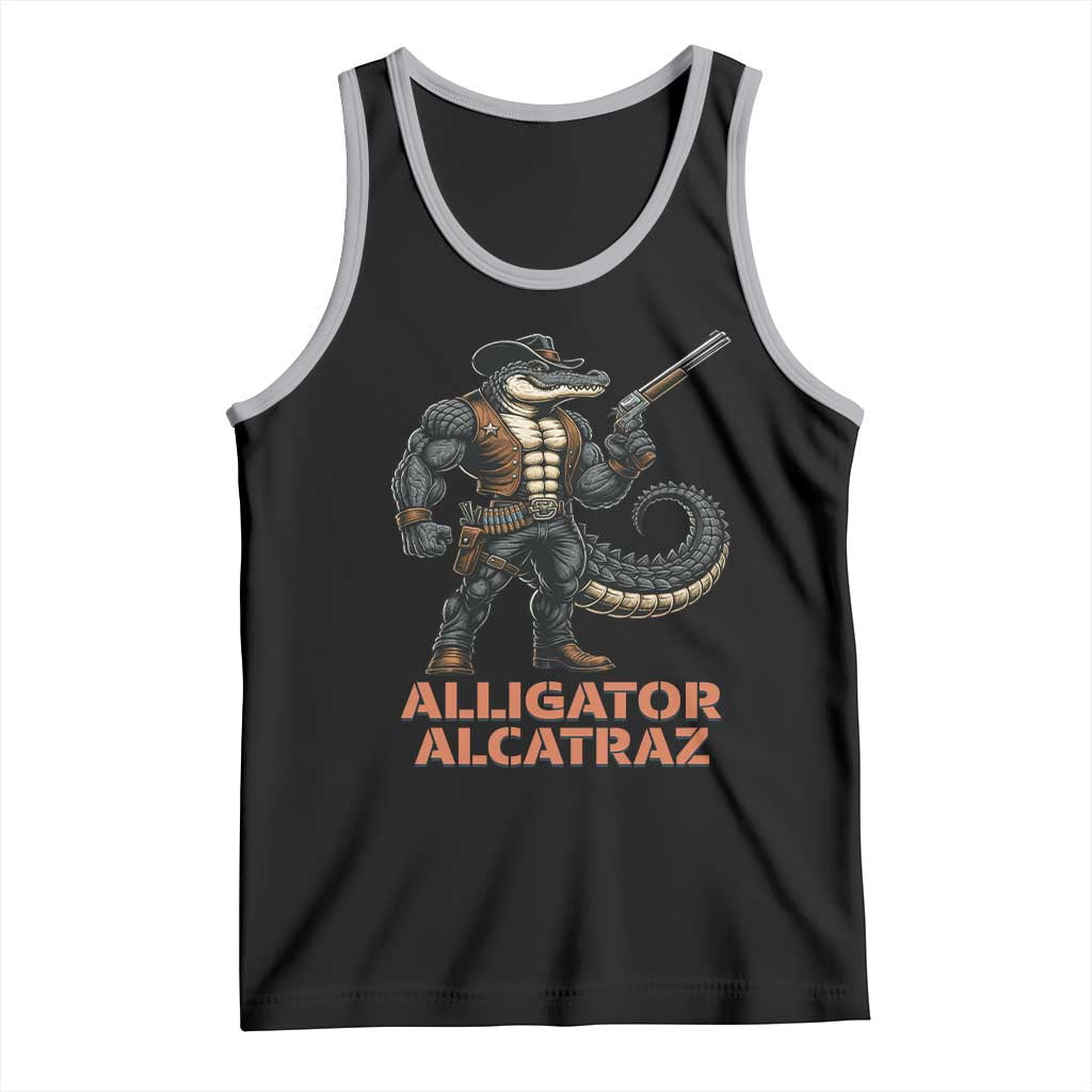 Alligator Alcatraz Gunslinger Tank Top Swamp Outlaw Satire Patriotic Rebel TS02 Black Athletic Heather Print Your Wear
