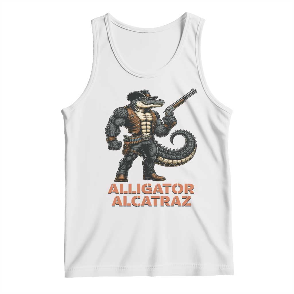 Alligator Alcatraz Gunslinger Tank Top Swamp Outlaw Satire Patriotic Rebel TS02 White Print Your Wear