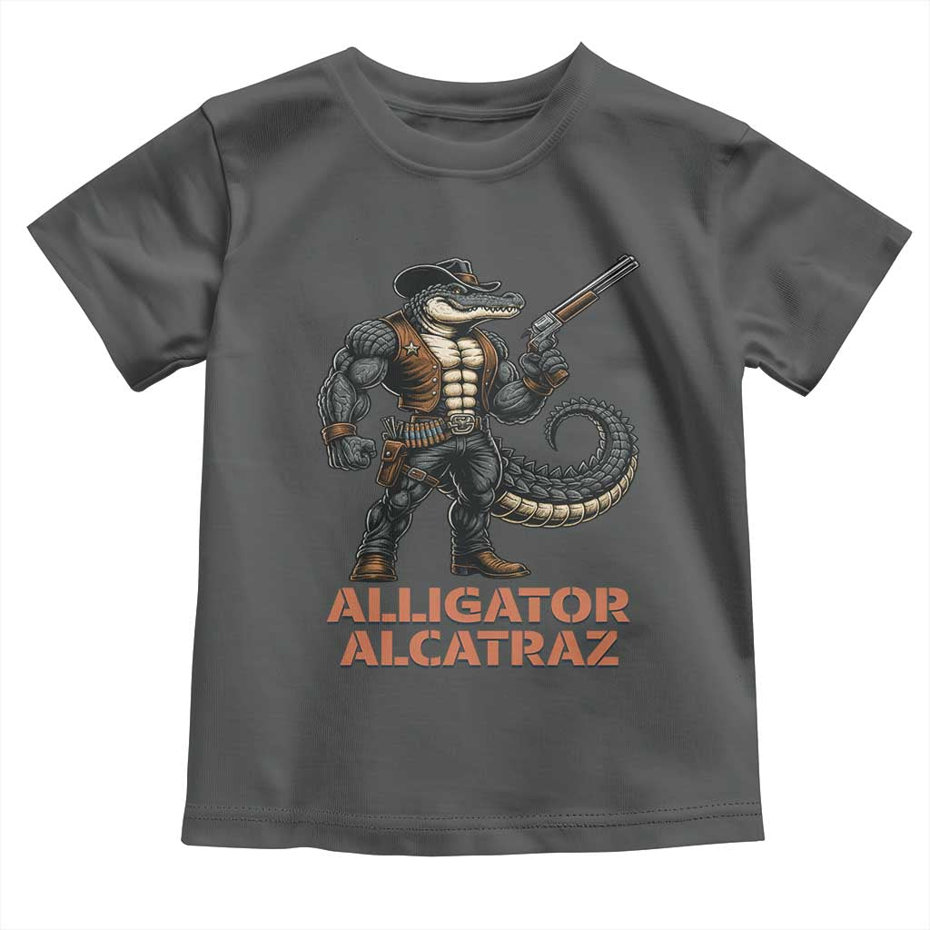 Alligator Alcatraz Gunslinger Toddler T Shirt Swamp Outlaw Satire Patriotic Rebel TS02 Dark Heather Print Your Wear