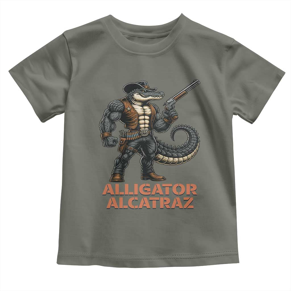 Alligator Alcatraz Gunslinger Toddler T Shirt Swamp Outlaw Satire Patriotic Rebel TS02 Military Green Print Your Wear