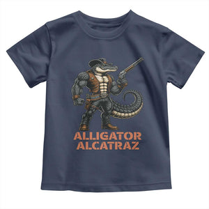 Alligator Alcatraz Gunslinger Toddler T Shirt Swamp Outlaw Satire Patriotic Rebel TS02 Navy Print Your Wear
