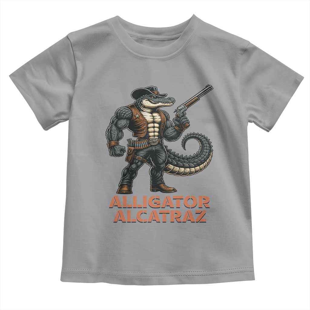 Alligator Alcatraz Gunslinger Toddler T Shirt Swamp Outlaw Satire Patriotic Rebel TS02 Sport Gray Print Your Wear