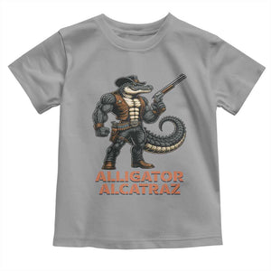 Alligator Alcatraz Gunslinger Toddler T Shirt Swamp Outlaw Satire Patriotic Rebel TS02 Sport Gray Print Your Wear