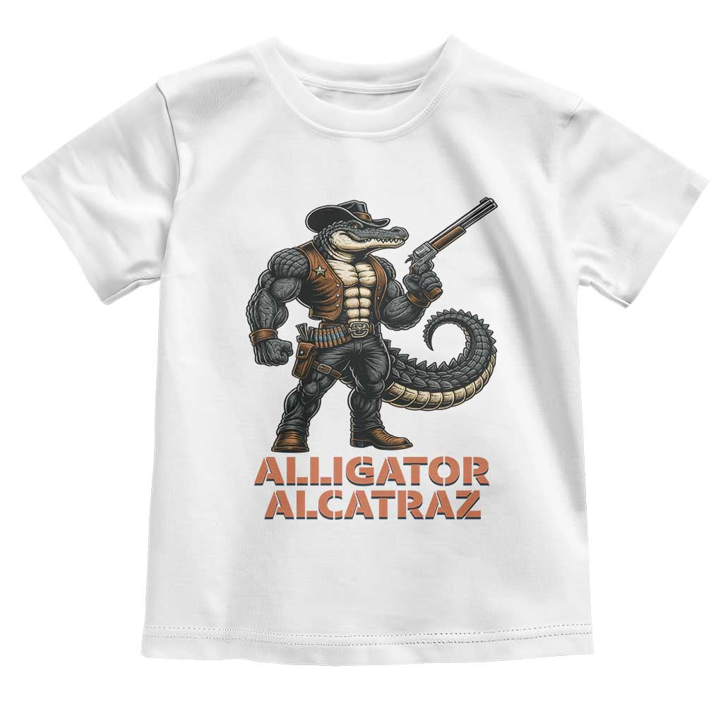 Alligator Alcatraz Gunslinger Toddler T Shirt Swamp Outlaw Satire Patriotic Rebel TS02 White Print Your Wear