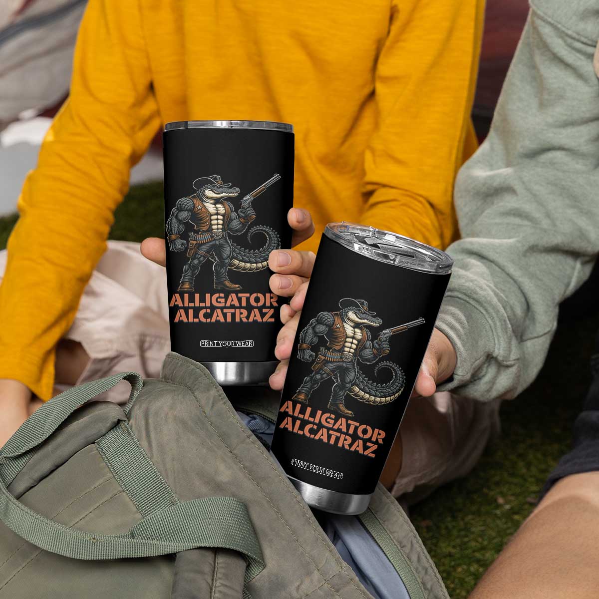 Alligator Alcatraz Gunslinger Tumbler Cup Swamp Outlaw Satire Patriotic Rebel TS02 Print Your Wear