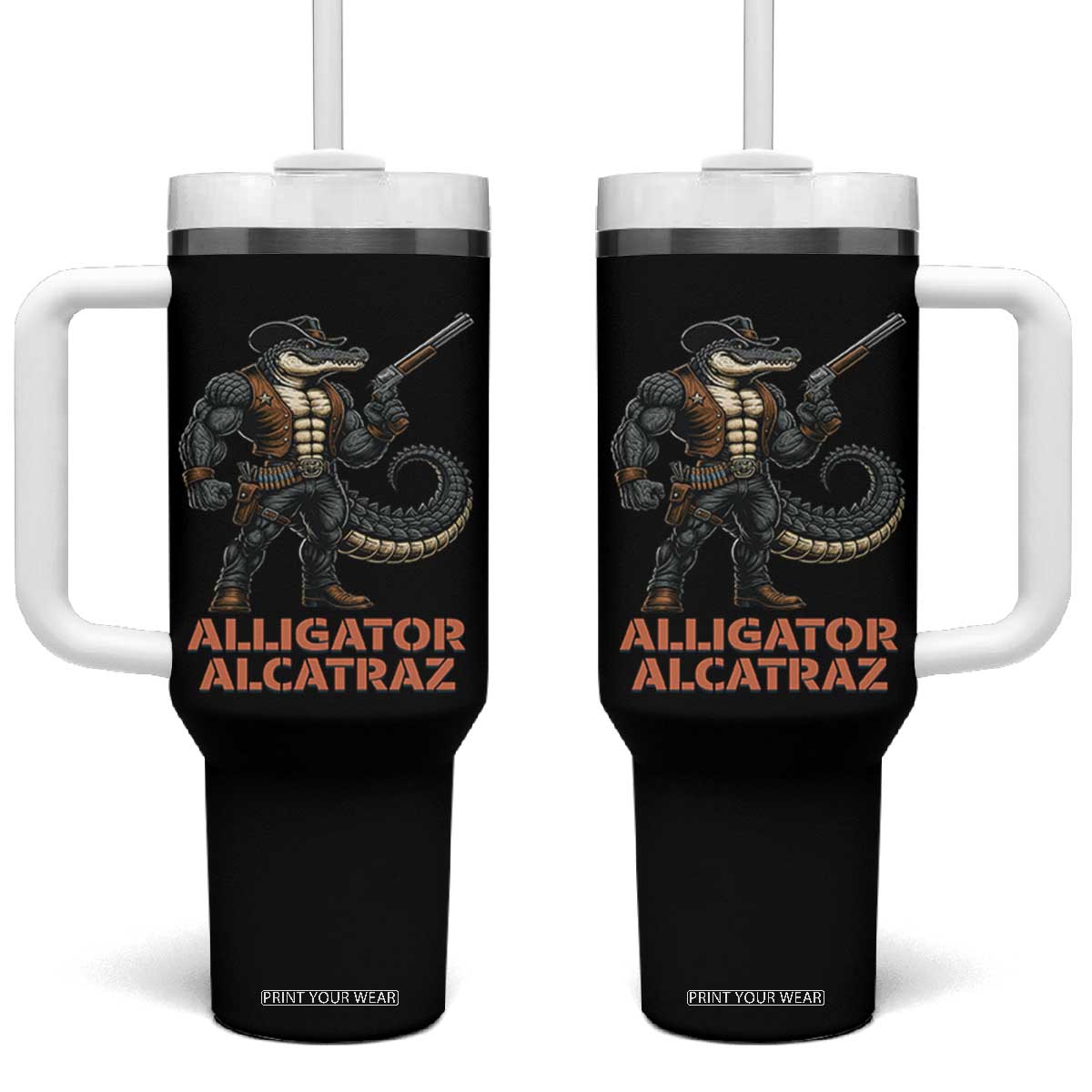 Alligator Alcatraz Gunslinger Tumbler With Handle Swamp Outlaw Satire Patriotic Rebel TS02 One Size: 40 oz Black Print Your Wear