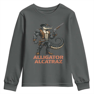 Alligator Alcatraz Gunslinger Youth Sweatshirt Swamp Outlaw Satire Patriotic Rebel TS02 Dark Heather Print Your Wear