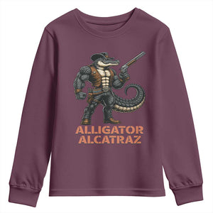 Alligator Alcatraz Gunslinger Youth Sweatshirt Swamp Outlaw Satire Patriotic Rebel TS02 Maroon Print Your Wear