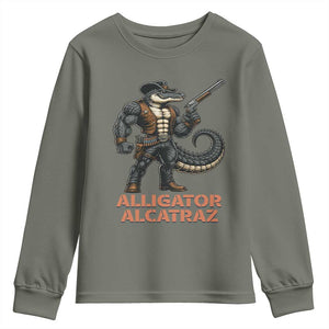 Alligator Alcatraz Gunslinger Youth Sweatshirt Swamp Outlaw Satire Patriotic Rebel TS02 Military Green Print Your Wear