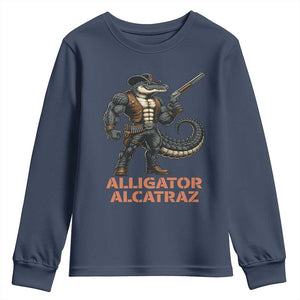 Alligator Alcatraz Gunslinger Youth Sweatshirt Swamp Outlaw Satire Patriotic Rebel TS02 Navy Print Your Wear