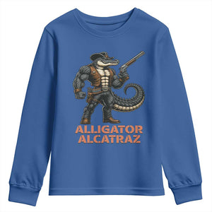 Alligator Alcatraz Gunslinger Youth Sweatshirt Swamp Outlaw Satire Patriotic Rebel TS02 Royal Blue Print Your Wear