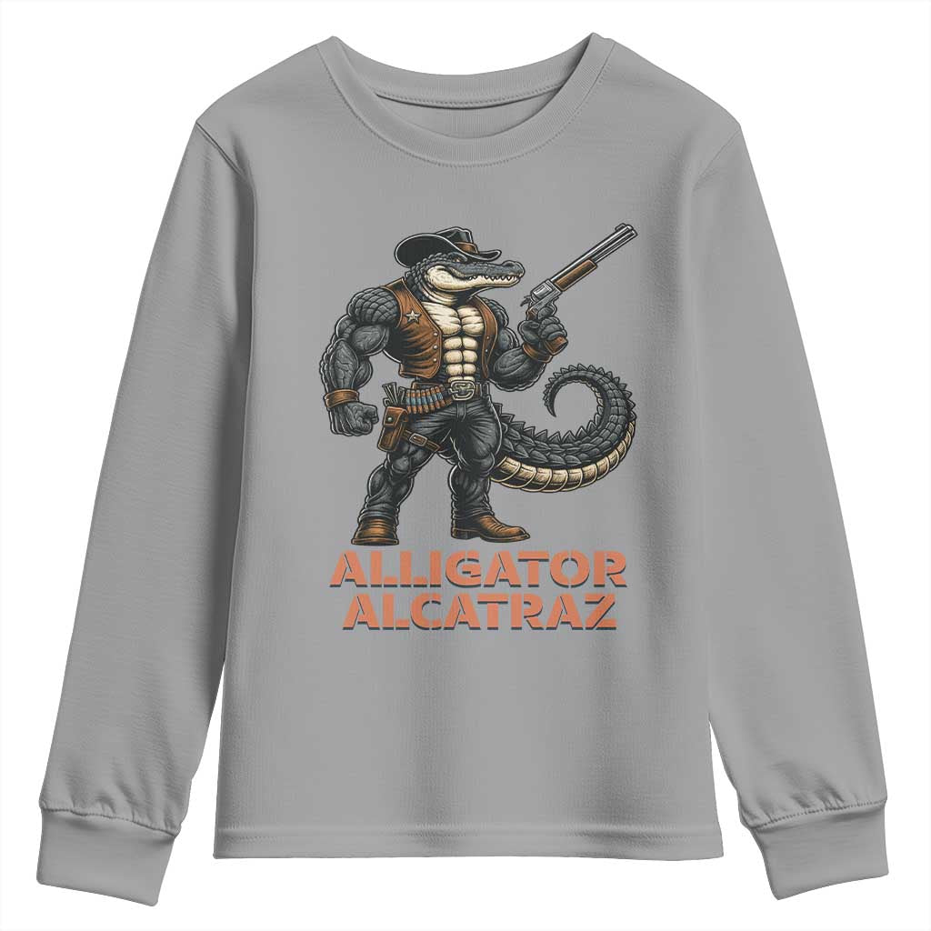 Alligator Alcatraz Gunslinger Youth Sweatshirt Swamp Outlaw Satire Patriotic Rebel TS02 Sport Gray Print Your Wear