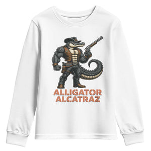 Alligator Alcatraz Gunslinger Youth Sweatshirt Swamp Outlaw Satire Patriotic Rebel TS02 White Print Your Wear
