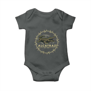 Alligator Alcatraz 2025 Baby Onesie Gator Lockdown Political Satire Barbed Wire Swamp Humor TS02 Dark Heather Print Your Wear