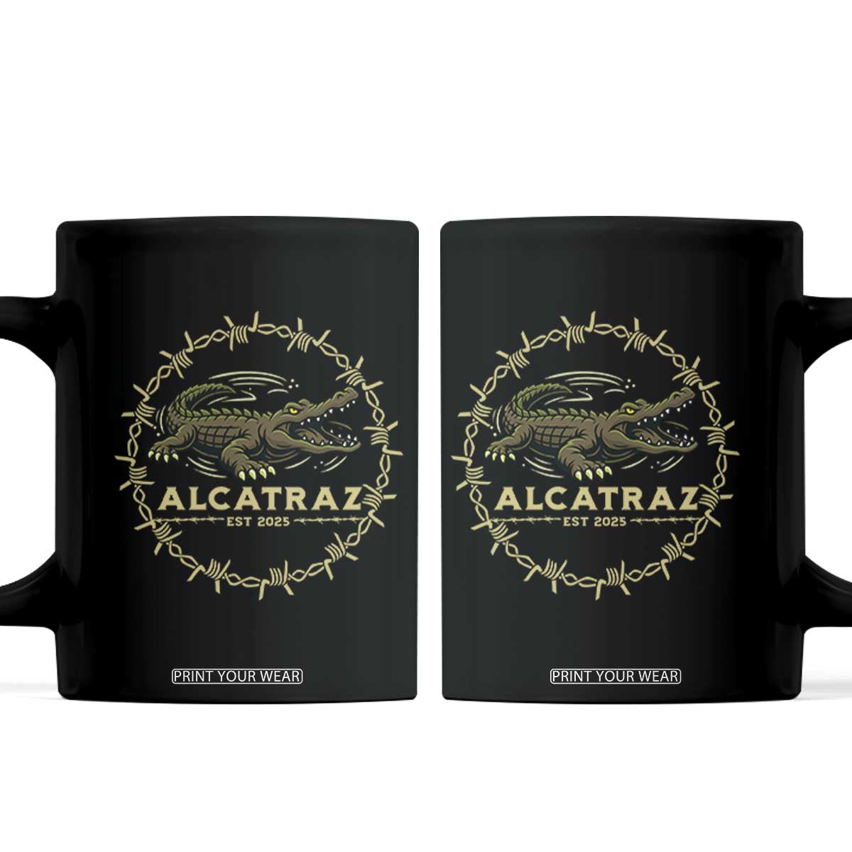 Alligator Alcatraz 2025 Coffee Mug Gator Lockdown Political Satire Barbed Wire Swamp Humor TS02 Black Print Your Wear